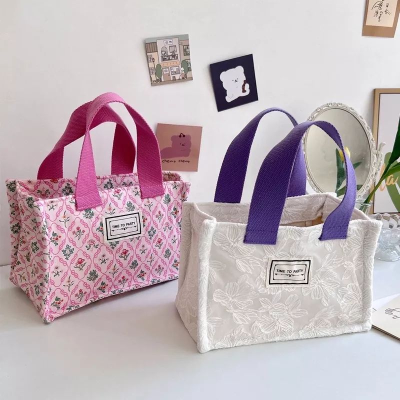 LUNCH BAG AESTHETIC KOREAN STYLE / TOTE BAG FOODI / TAS JINJING CUTE / TAS BEKAL MAKANAN SERBAGUNA /