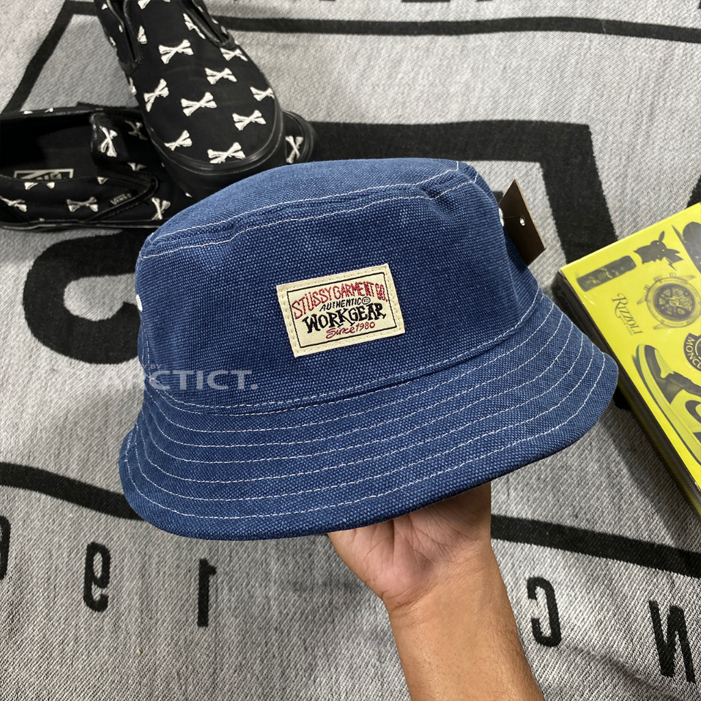 STUSSY CANVAS WORKGEAR BUCKET HAT - NAVY | ORIGINAL