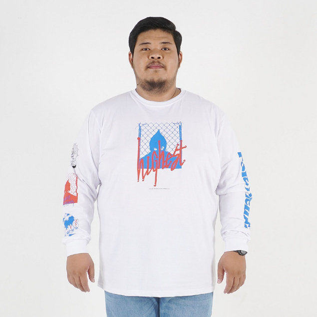 Kaos Lengan Panjang Pria Wanita Ukuran Big Size Jumbo Bahan Katun 30s Warna Putih Sablon Discharge 2