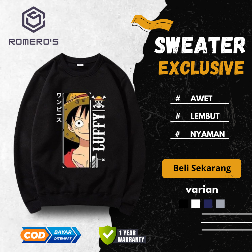 Sweater Crewneck Luffy Topi Jerami - Sweter Sweeter Sweeater Switer Sweatshirt Hoodie Hodie Jaket Ou