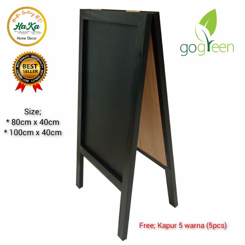 

Papan Tulis Kapur Menu Cafe/Black Board 2 muka frame Hitam