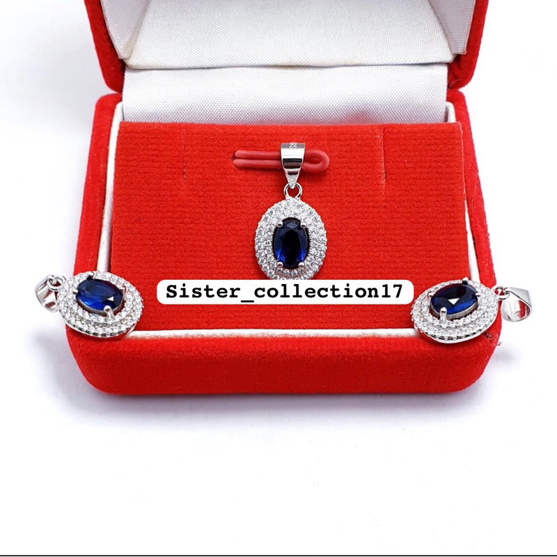 Liontin oval mata biru liontin mata biru perak 925 lapis emaa putih