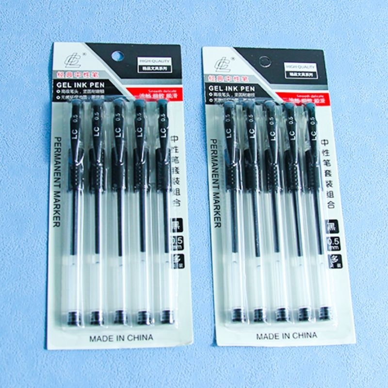 

Gel ink pen 5 pcs bolpen hitam biru per pack happychild