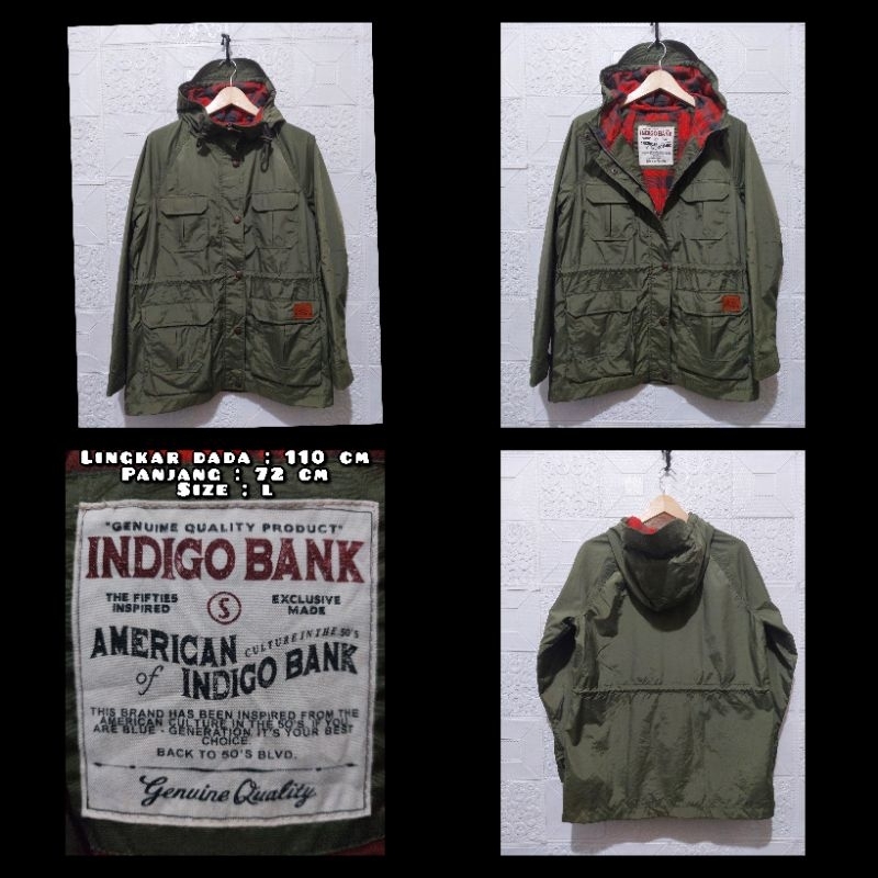 Jaket Parka Warna Hijau Army Merk Indigo Bank Second Original.