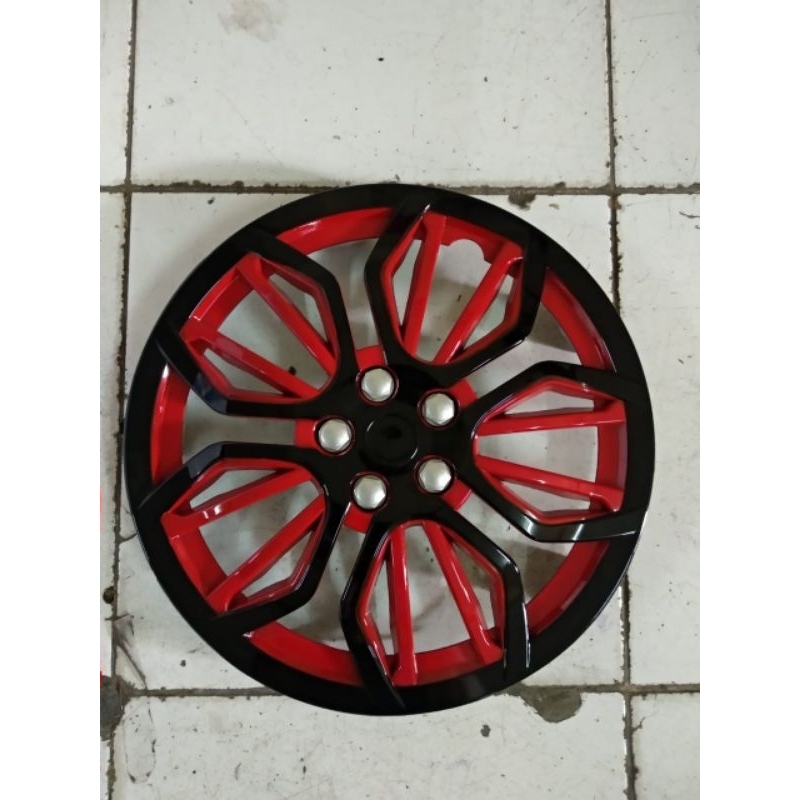 WELDOP Dop Roda RING 14 MERAH HITAM PLASTIK/ABS 1 SET (4 PCS)