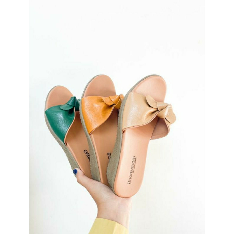 SANDAL WANITA KULIT GARUT BHONKSHORS PITA WEDGES