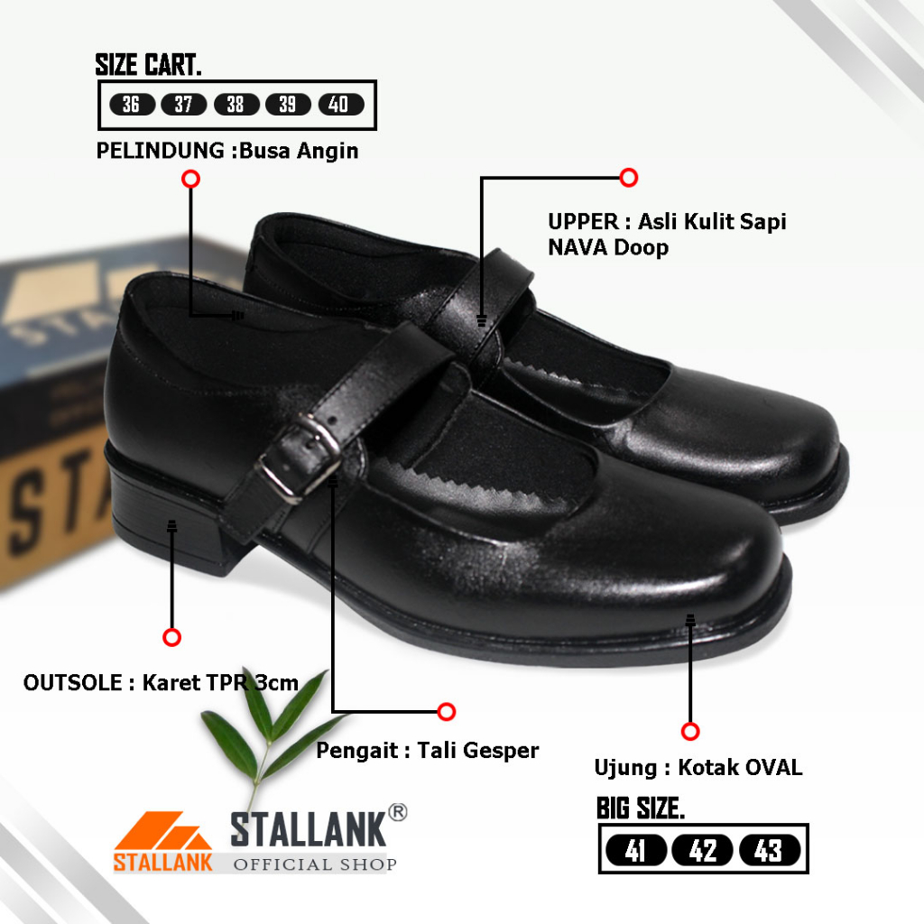 STALLANK Sepatu Pantofel Paskibra Wanita Kulit Asli