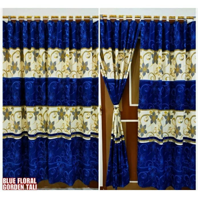 gorden pintu dan jendela motif bunga horden jendela motif floral biru