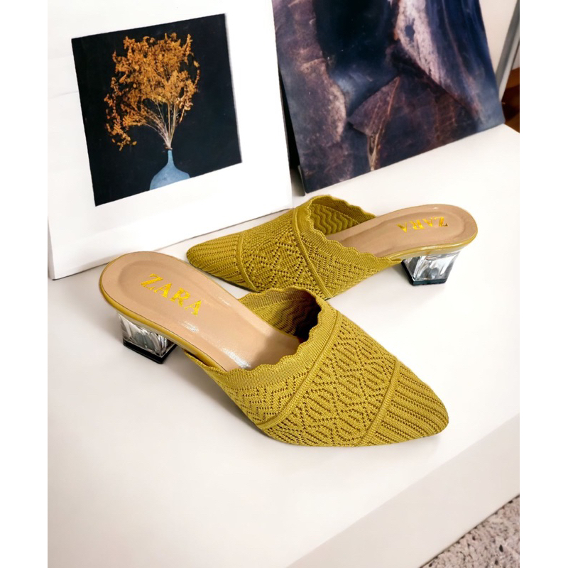Sandal Rajut Sandal slop heels kaca