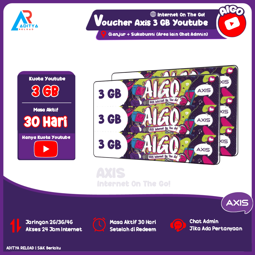 Voucher Axis 3GB Khusus YouTube 30Hari