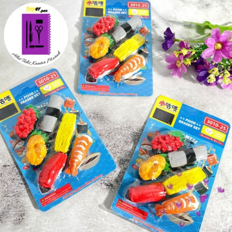 

PENGHAPUS SUSHI JAPAN FOOD ERASER COVER 1 SET 3010-25 HAPUSAN SETIP STIP MAKANAN KODE UNIK STATIONERY