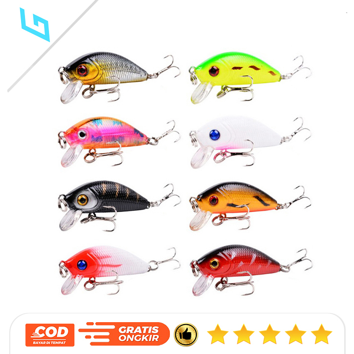 Umpan Pancing Ikan Kecil 50Mm 3.6G Umpan Keras Atas Air Umpan Jig Umpan Crankbait Ikan Mas Bergaris 