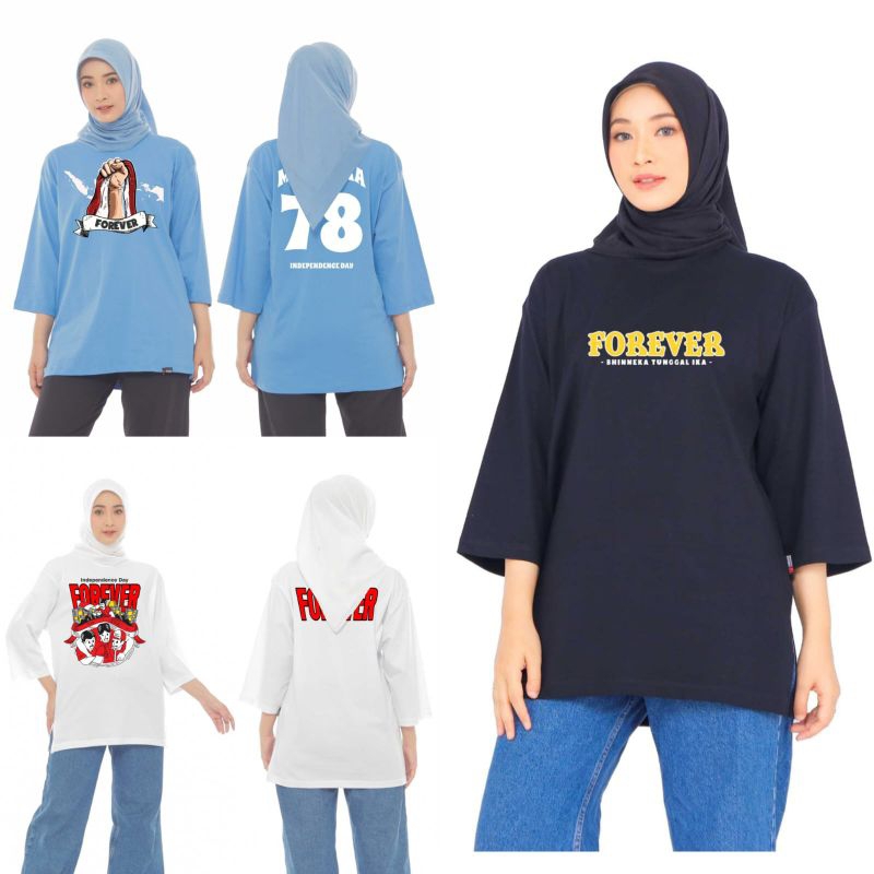 Kaos Oversized Edisi HUT RI Baju Atasan Wanita 7/8 Terbaru Forever