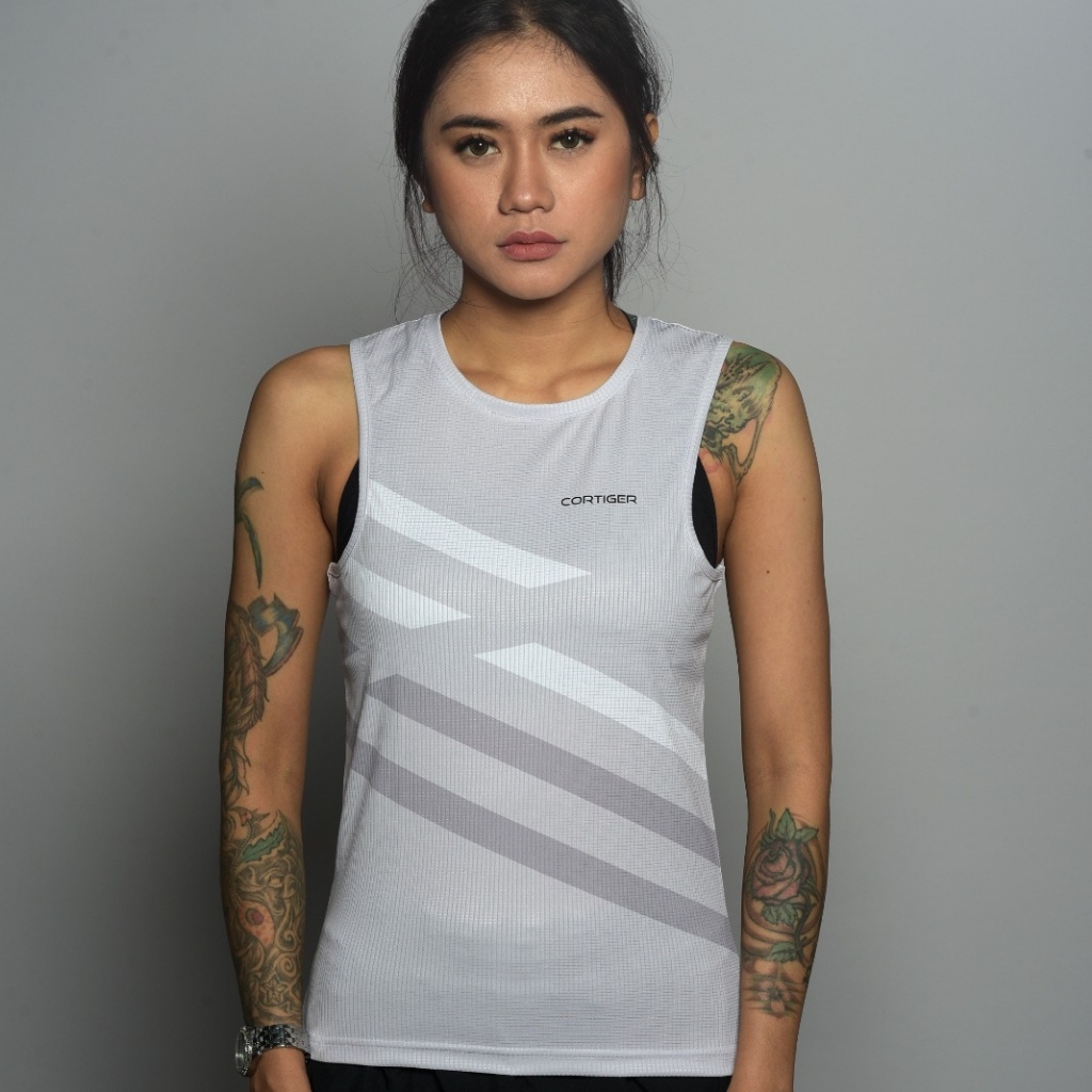 Jersey lari pria Cortiger Jersey lari wanita Cortiger - CORE PRIMO "SINGLET RUNNING LINEA GREY" MEN 