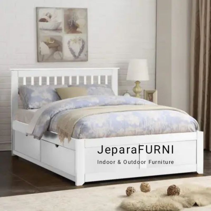 Tempat tidur 160x200 minimalis kayu jati jepara divan jati laci