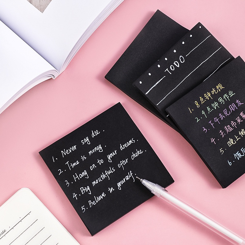 

sticky notes memo hitam black sticky note kertas tempel pembatas buku murah monokrom monochrome keren viral bagus