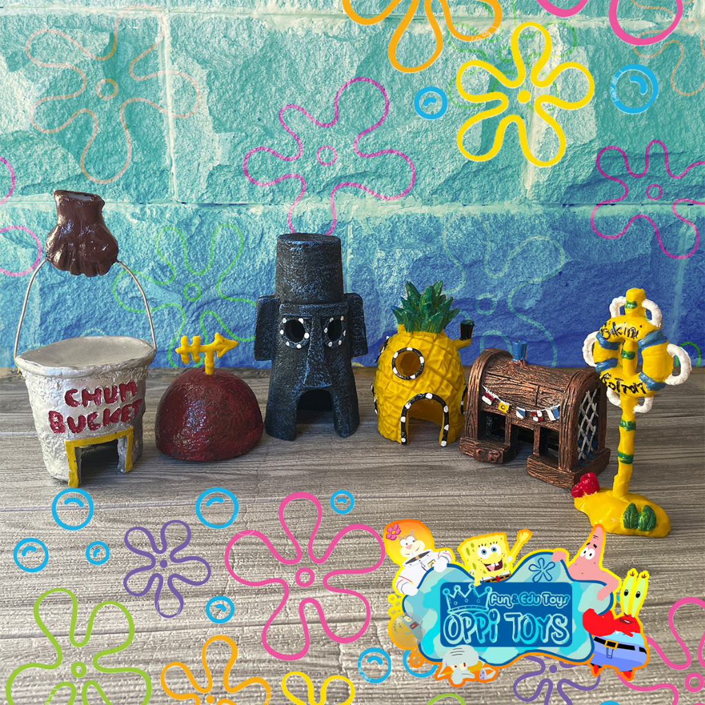 (NEW) Mainan Spongebob Series - Mainan Hiasan Aquarium Rumah Spongebob Patrick Sqiudward Krusty Krab