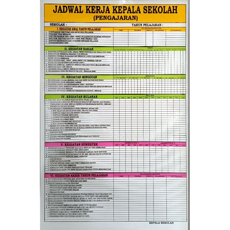 

papan data pengajaran. papan data jadwal kerja kepala sekolah