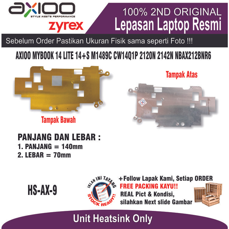 ET33 HS-AX-9 HEATSINK LAPTOP AXIOO MYBOOK 14 LITE 14+S P203 11+