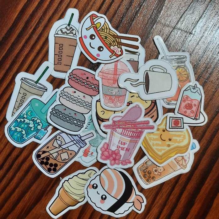 

18 Pcs Stiker Kertas Snack Makan Boba Coffe Accessories Jurnal Aesthetic