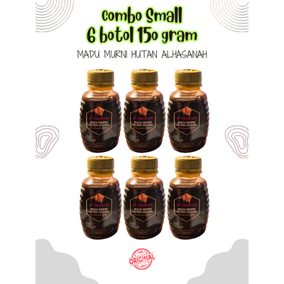 

COMBO SMALL (6 BOTOL @ 150 GRAM) _Madu Hutan Murni Al Hasanah_Madu Asli_Pure 100% Honey_Full Nectar_Original_Guarantee