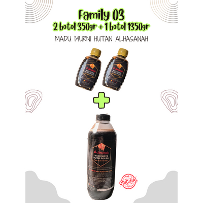 

FAMILY 03 (2 BOTOL @ 350 GRAM + 1 BOTOL @ 1350 GRAM) : Madu Hutan Murni Al Hasanah_Madu Asli_Pure 100% Honey_Full Nectar_Original_Guarantee