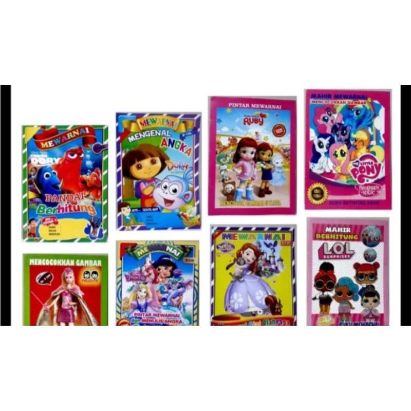 [4 pcs] Buku Mewarnai karakter Sambil Belajar Ukuran Besar / Untuk PAUD & TK