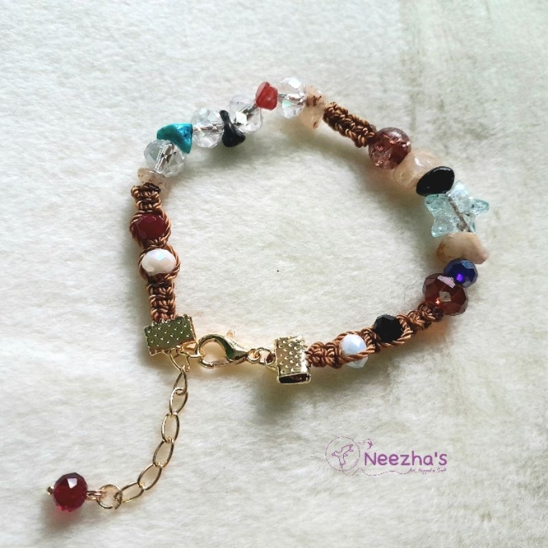 Gelang mote kristal/Gelang akrilik/Gelang mote batu dan tali