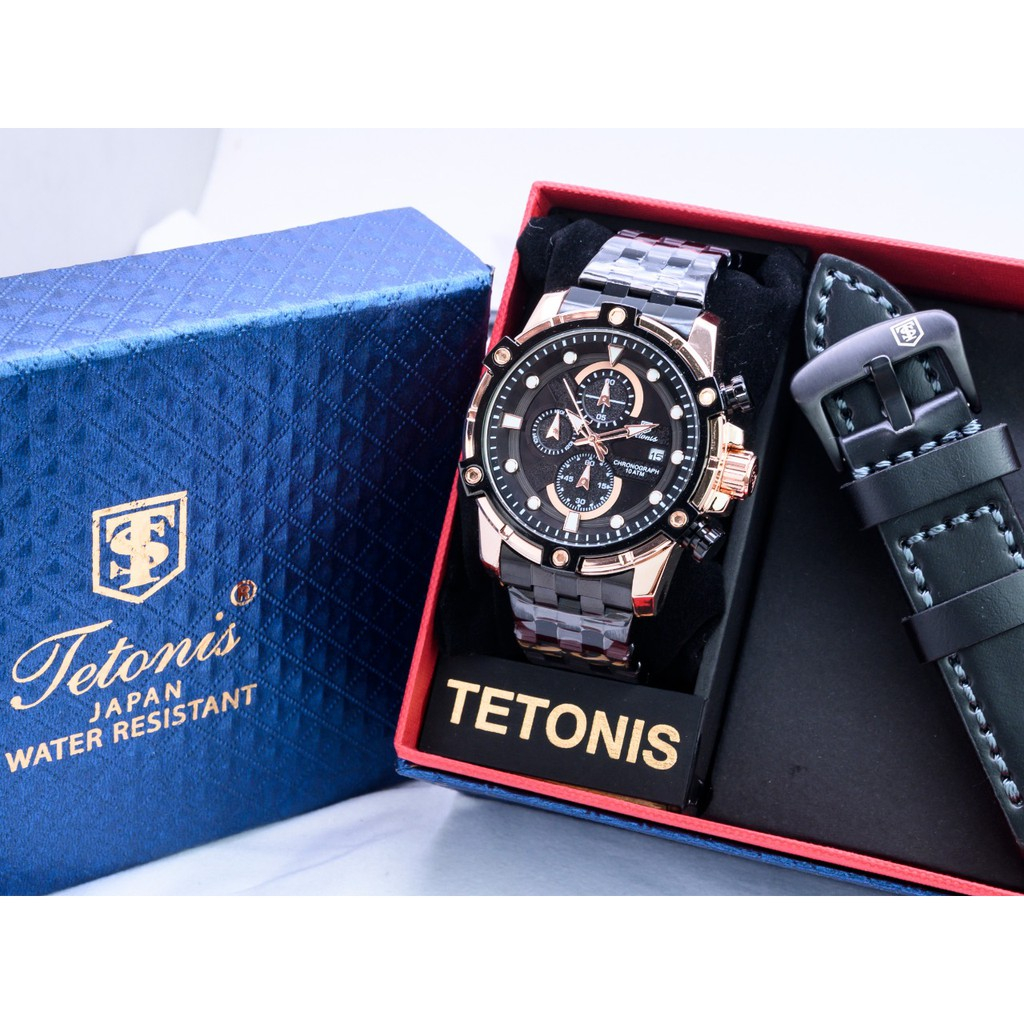Jam Tangan Pria Tetonis Gear Sporty Chrono Graph Stopwatch Rantai Original WAtch