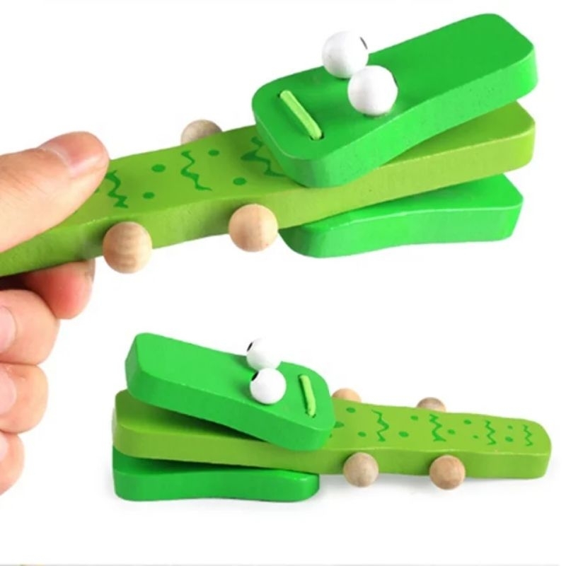 montessori wooden clap/crocodile wooden clap/mainan kayu bayi