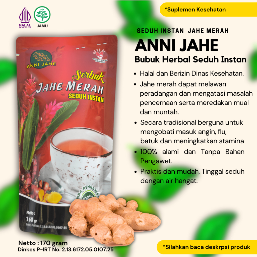 

Jahe Merah Bubuk ANNI JAHE Minuman Herbal Seduh Instan 170 Gram