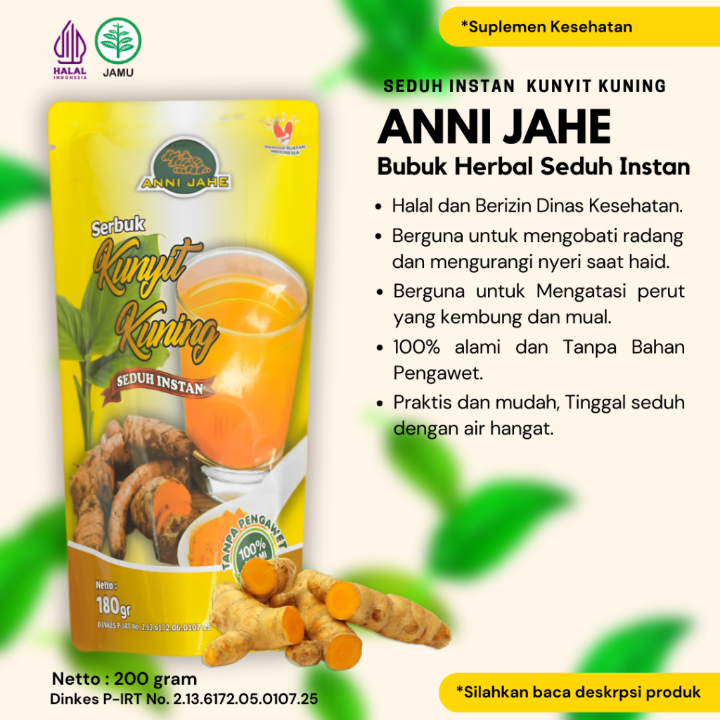 

Kunyit Kuning Bubuk ANNI JAHE Minuman Herbal Seduh Instan 200 Gram