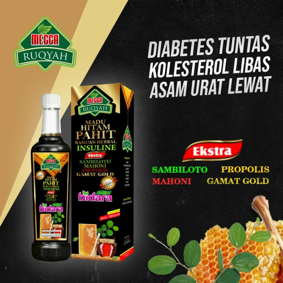 

Madu Hitam Pahit Mecca 500gr plus Sambiloto Gamat Gold