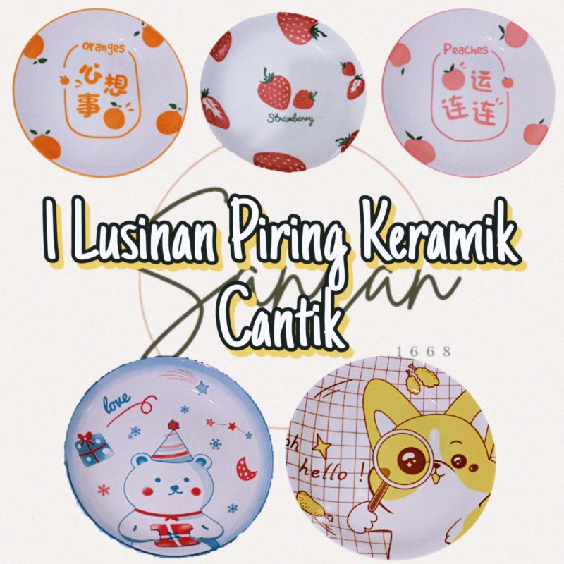 1Lusin piring Keramik Berbagai motif