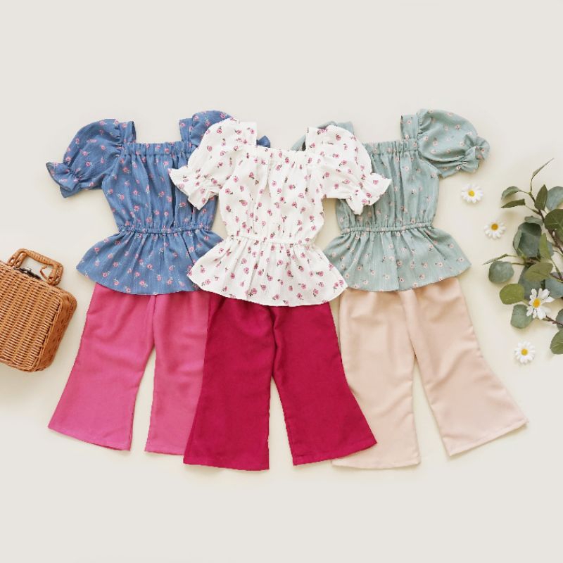 Ayudia Set by Bebidav | Baju Setelan Anak Perempuan Lucu Motif Bunga | Setelan Celana Panjang