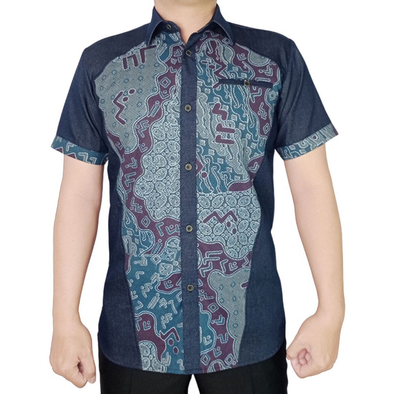Kemeja Batik Kombinasi Denim - Hanlee Batik 764