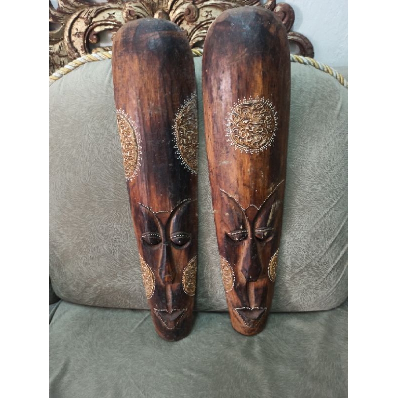 Topeng Primitif afrika Antik Original Kayu Tua lawas T:49 cm