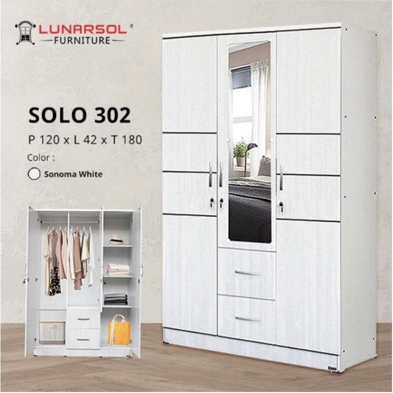 Lemari Pakaian 3 Pintu/Lemari Gamis/Lemari Baju Pakai kaca dan laci