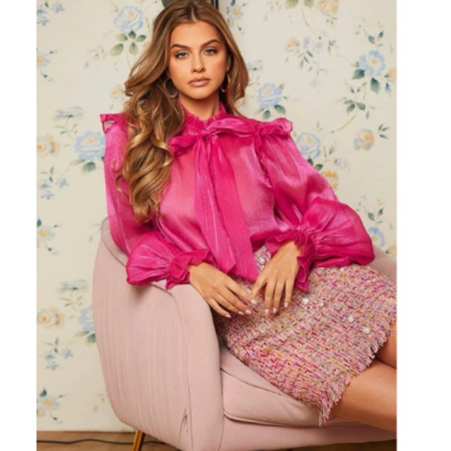 Shein Trim Flare Sleeve Blouse