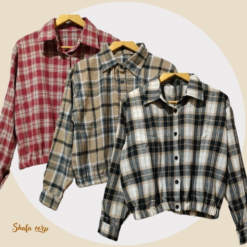 KEMEJA JAKET CROP FLANEL TARTAN KOTAK