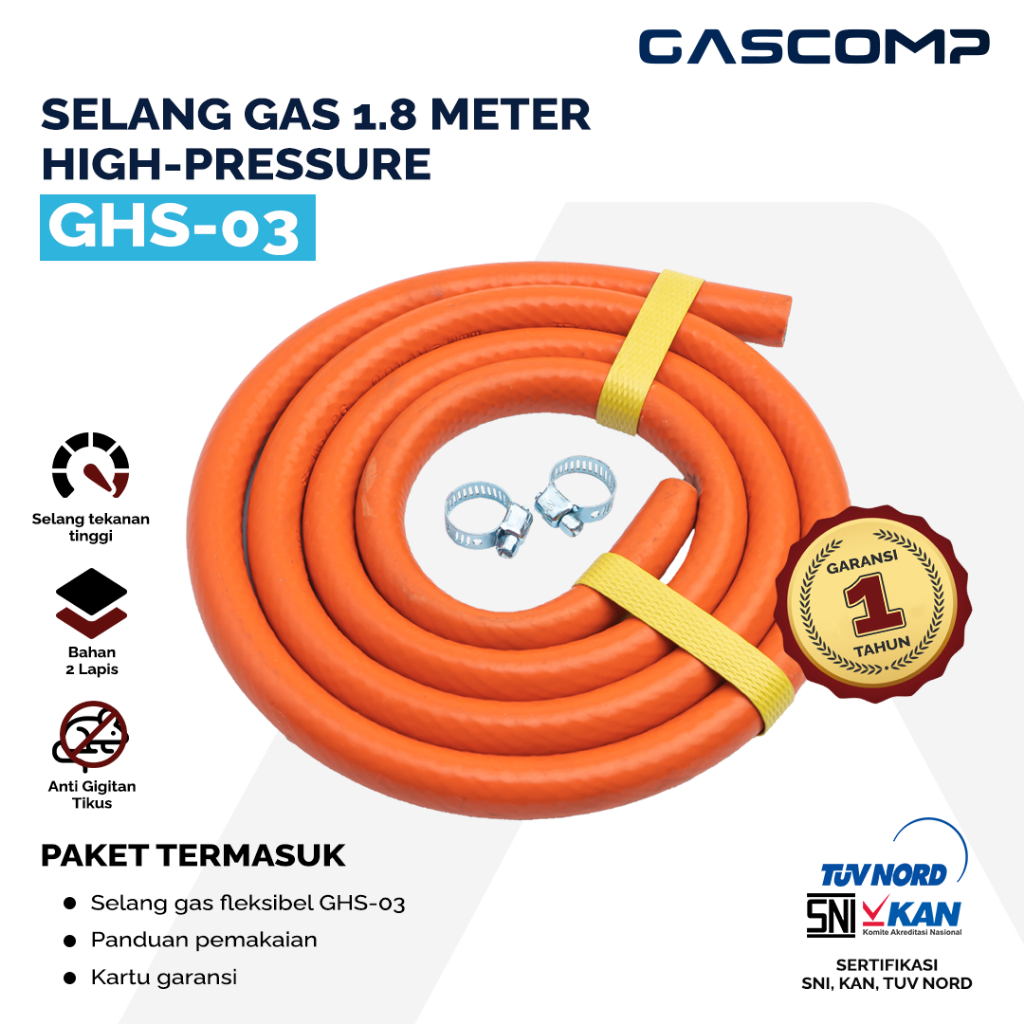 GASCOMP - Selang Regulator Kompor Gas High Pressure Anti Gigitan Tikus (GHS-03) - Selang Kompor Gas 