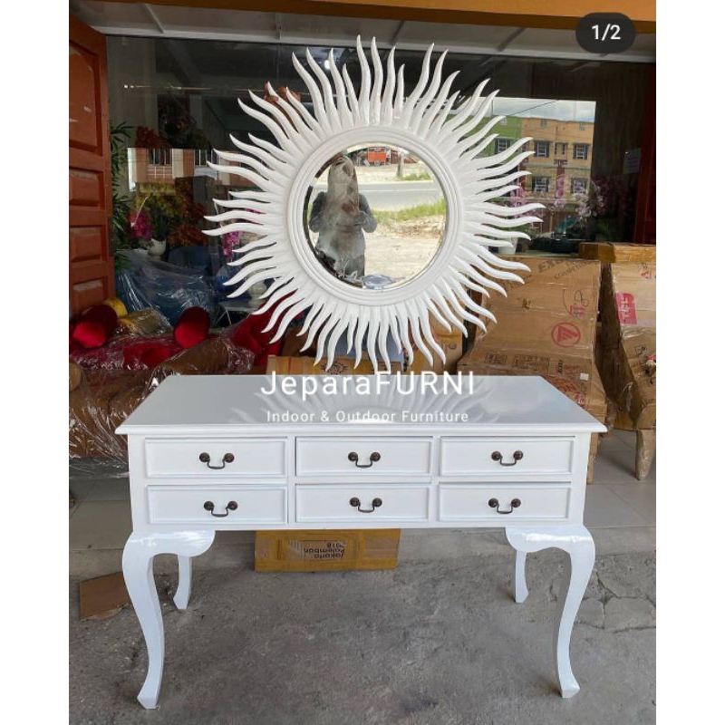 Meja konsul plus cermin kaca matahari kayu jati jepara meja rias