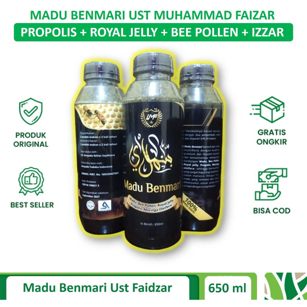 

MADU BENMARI 100% ORIGINAL SUDAH DIRUQYAH BEE POLLEN, ROYAL JELLY, PROPOLIS & MORINGA OLIFERA