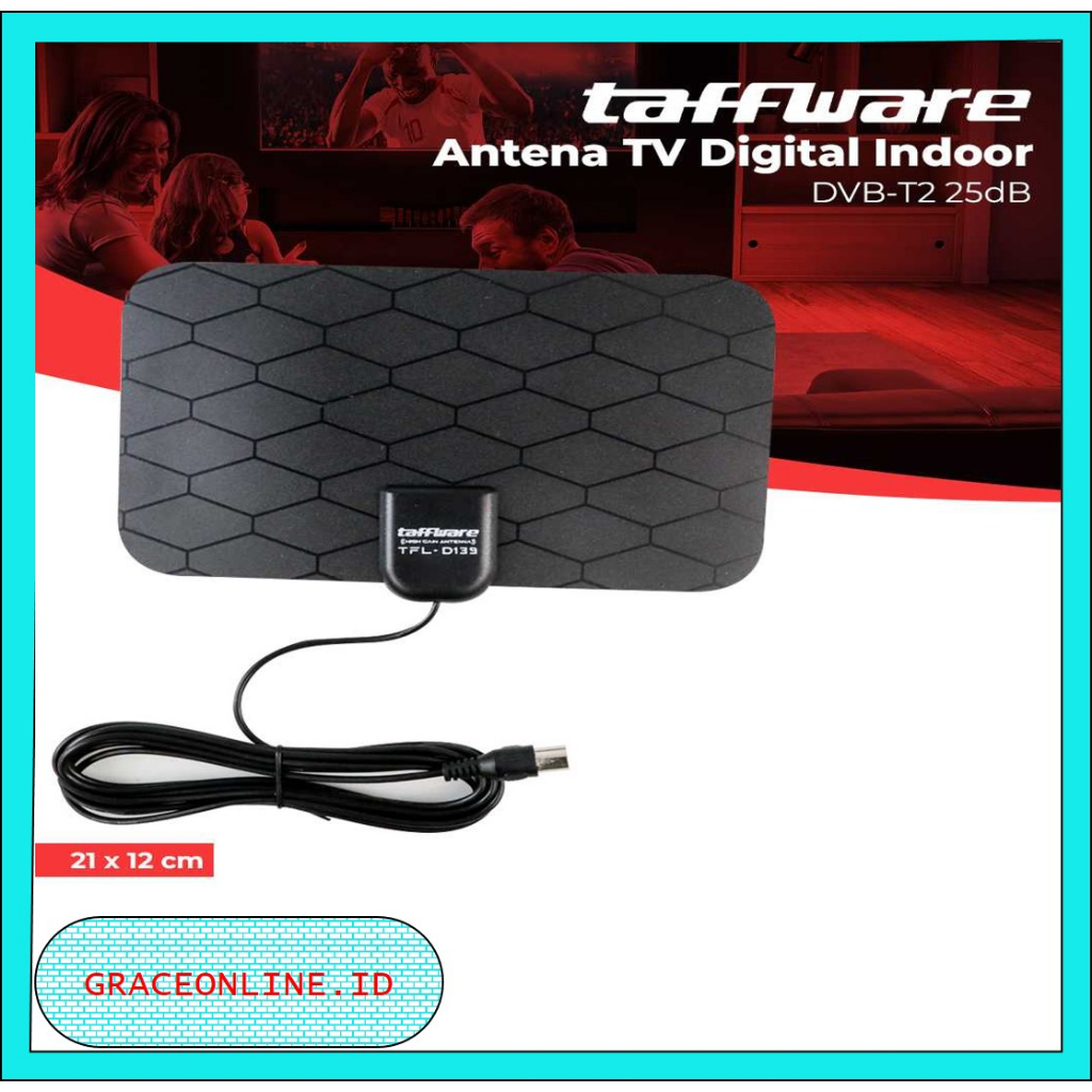 Taffware Antena TV Digital Indoor DVB-T2 25db Grid Pattern Jack Male Antena Tv Digital Antena Tv Dig