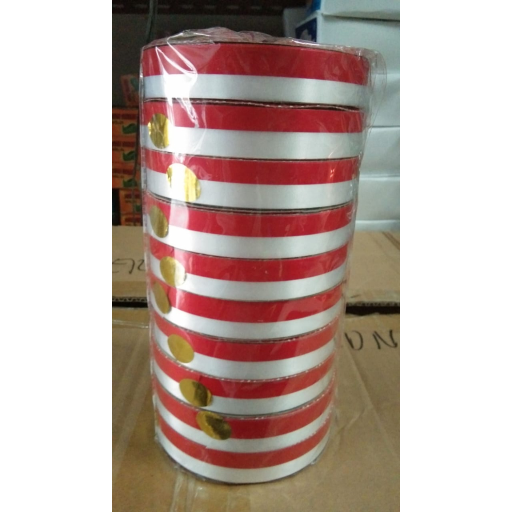 

Pita Kado MERAH - PUTIH 2.5cm Ribbon 25mm x 14m Bendera Indonesia Merdeka Ribbon 1