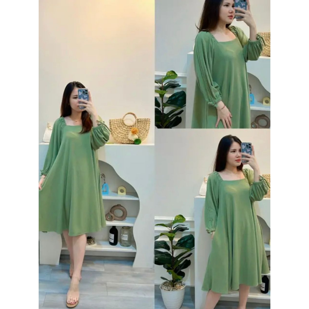 ASTER DRESS LENGAN PENDEK SERUT CRINKLE AIRFLOW / MIDI DRESS ATASAN WANITA CRINKLE PREMIUM