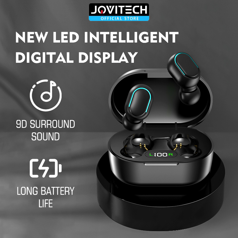 Jovitech TWS Earphone Bluetooth Wireless Earbuds Digital Click Button LED Display Waterproof - T10