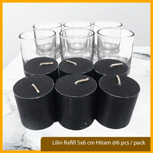 Lilin Refil Hitam Gelas Candle Stearin Wax Isi Ulang 5x6 cm @ 6 pcs