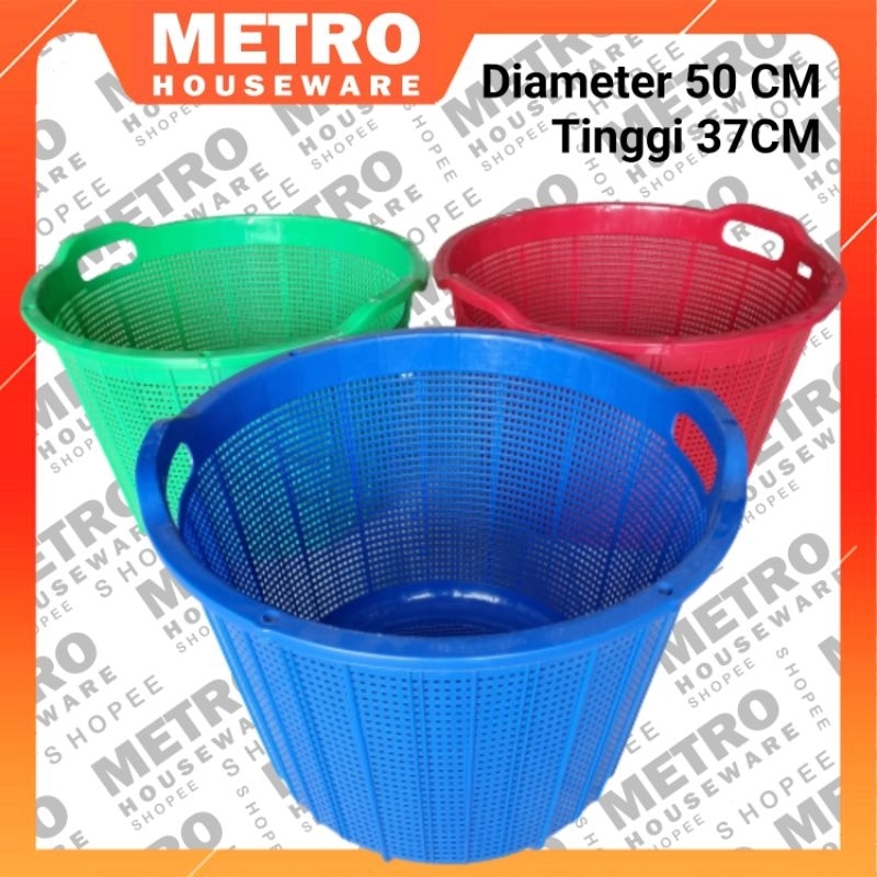 Keranjang Baju Bulat Tersedia Warna Biru / Merah / Hijau Besar Plastik Kuat Box Tas Tempat Pakaian B