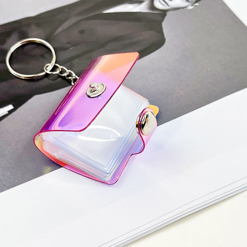 COD✨Mini 1&amp;2 Inch Photo Album 16 Pockets INS Jelly Color Glitter Transparent ID Card Holder Keychain Pendant Gantungan Album Foto Mini Portable Untuk Anak Perempuan-Yinmer